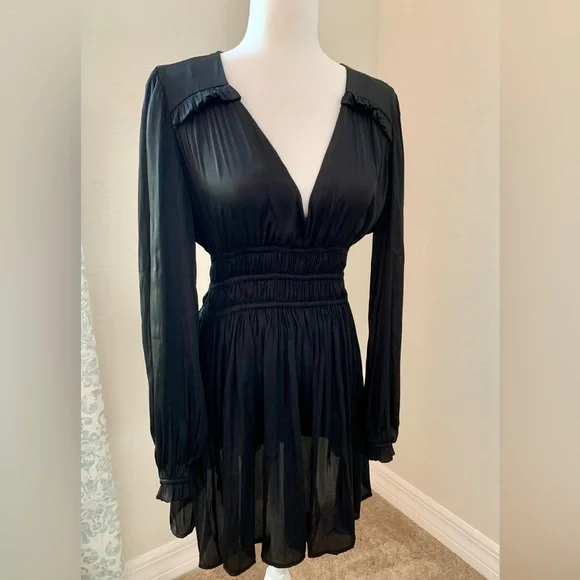 zara black dress open back Jane Black Long Sleeve Mini Wrap Dress